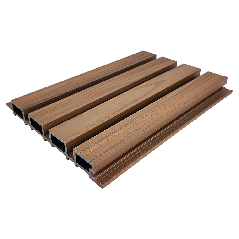 4-Slot Timber Look PE Outdoor Grille Wall Panel Exterior Composite Siding