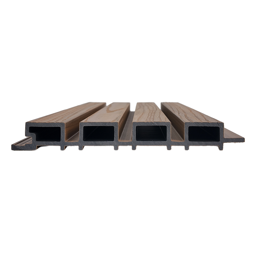 4-Slot Timber Look PE Outdoor Grille Wall Panel Exterior Composite Siding