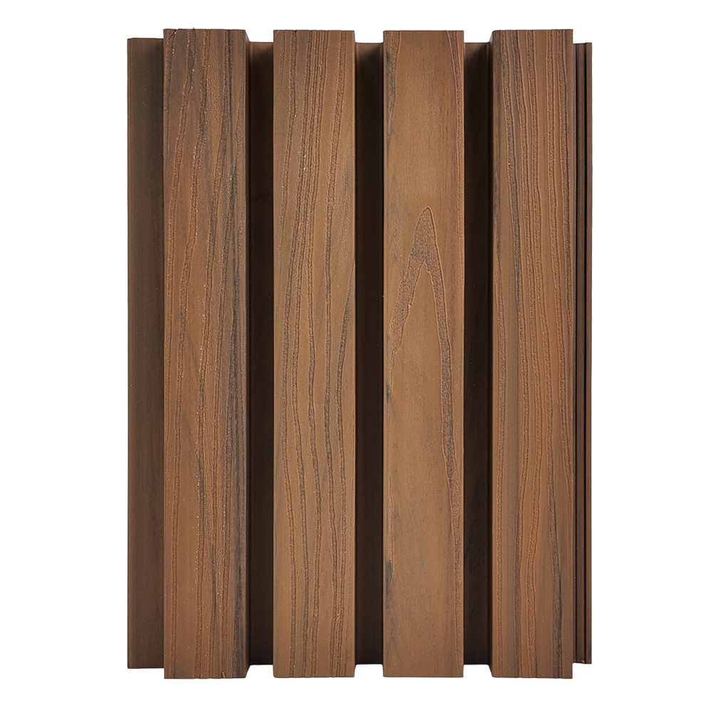 4-Slot Timber Look PE Outdoor Grille Wall Panel Exterior Composite Siding