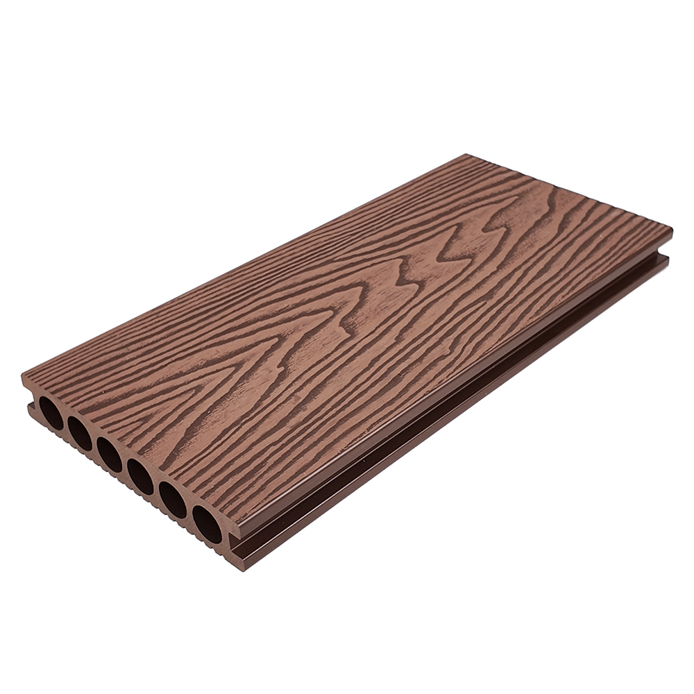 3D Wood Grain Round Hole PE Composite Outdoor Decking Plank